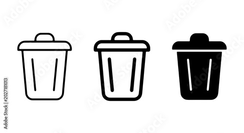 Photos Trash Can Icons Set, Waste Bin Symbols, Garbage Container Vector Graphics