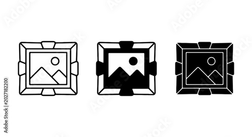 Framed Landscape Icons, Picture Frame Graphics, Art Display Vector Set
