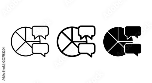 Pie Chart Icons with Speech Bubbles, Data Analysis and Feedback Concepts, Vector Set