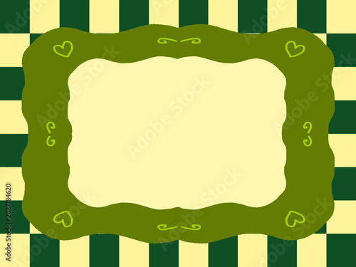 Photos cute green framework for photo or congratulation with chess pattern background
