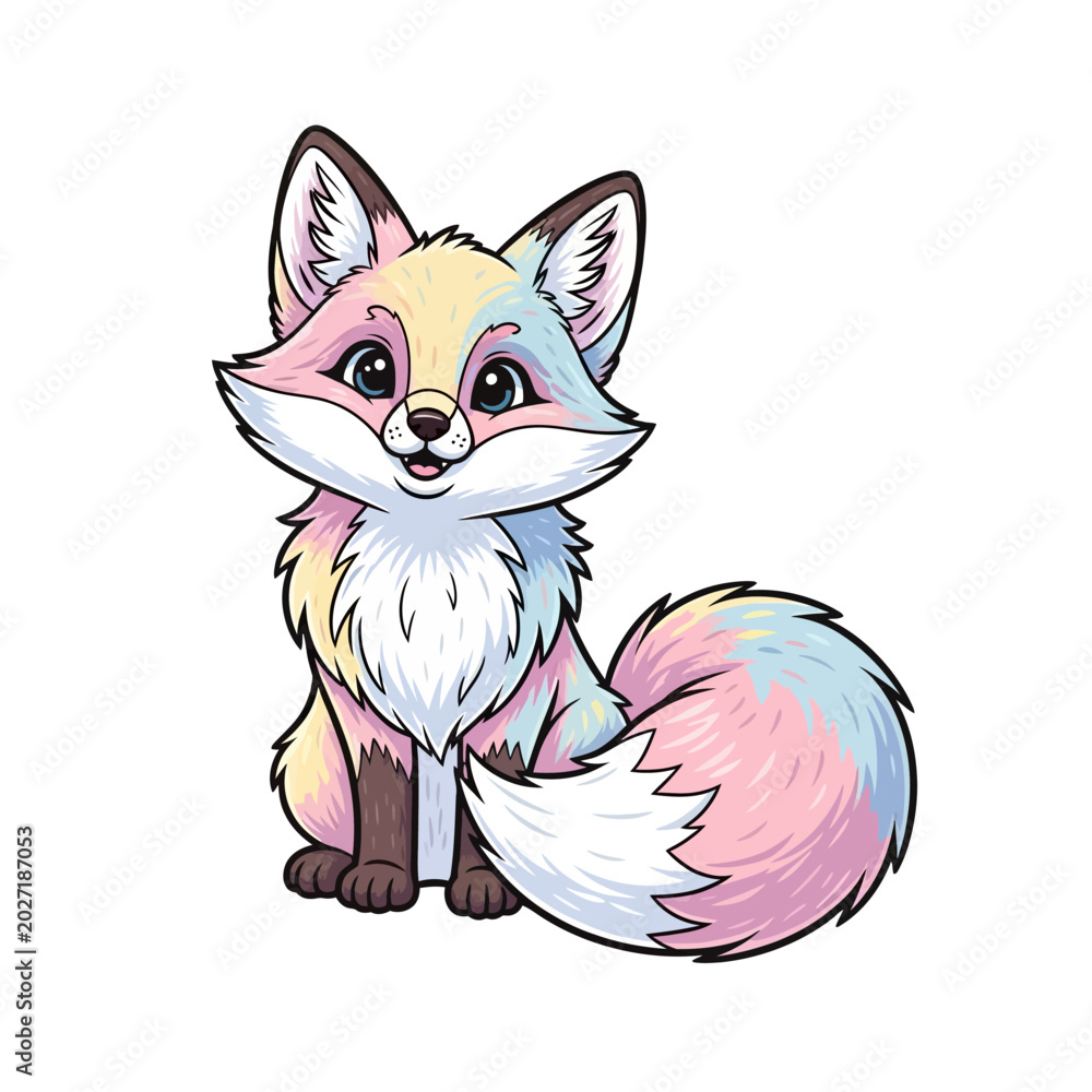 Obraz premium Adorable Pastel Fox Illustration with Fluffy Tail