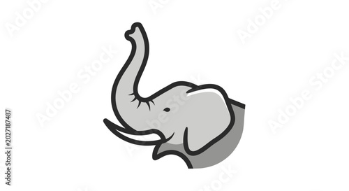 Tableau sur toile Cartoon elephant with raised trunk sideview.