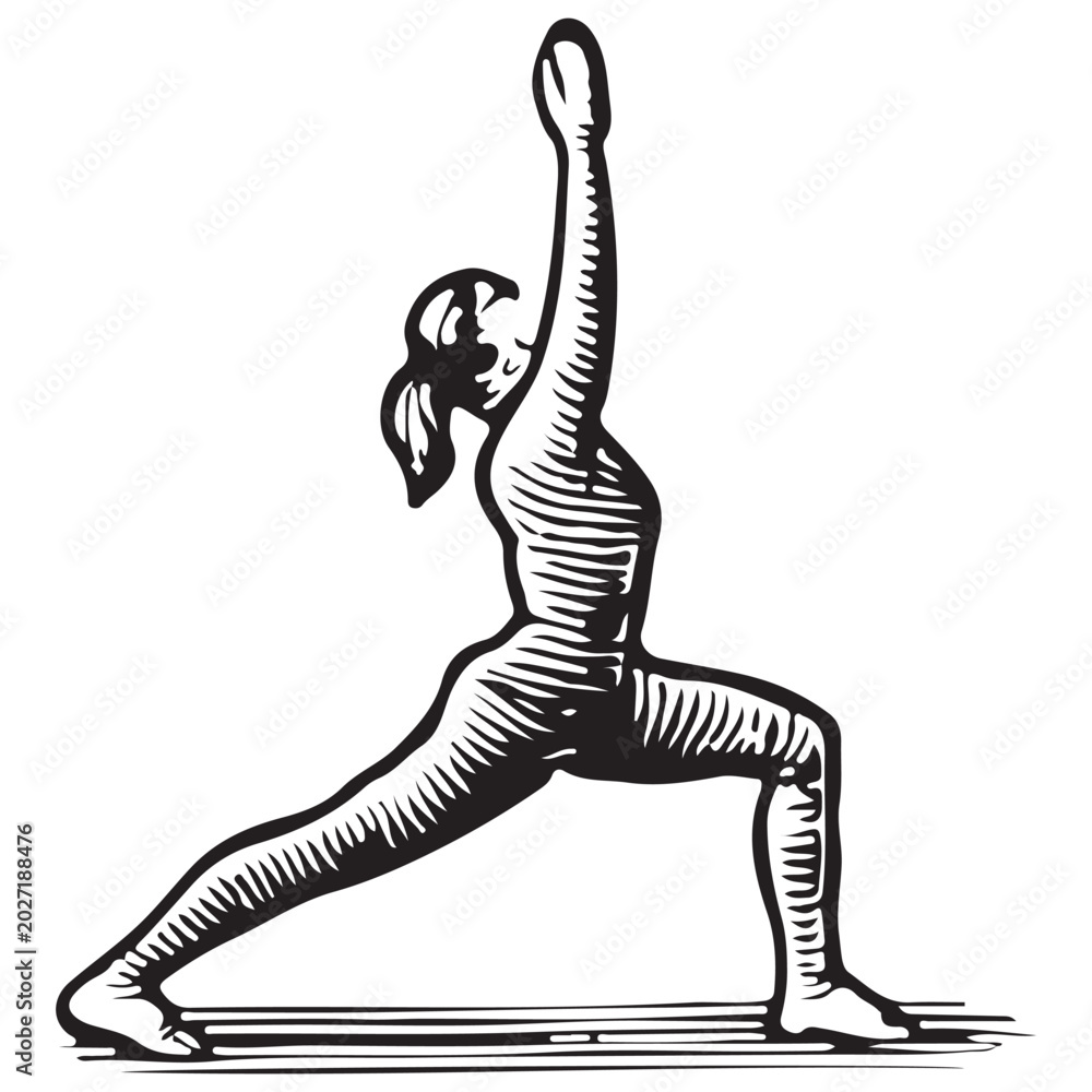 Fototapeta premium Vintage Warrior Pose Spiritual Yoga Illustration