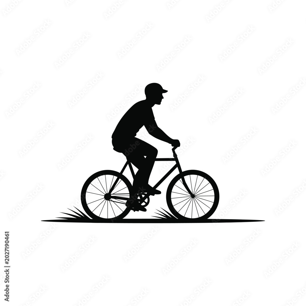 Fototapeta premium Cyclist Riding Bicycle Silhouette Vector Isolated on White Background