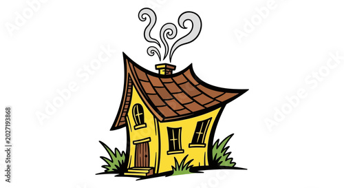 Quadro su tela A cartoon drawing of a house with smoke.