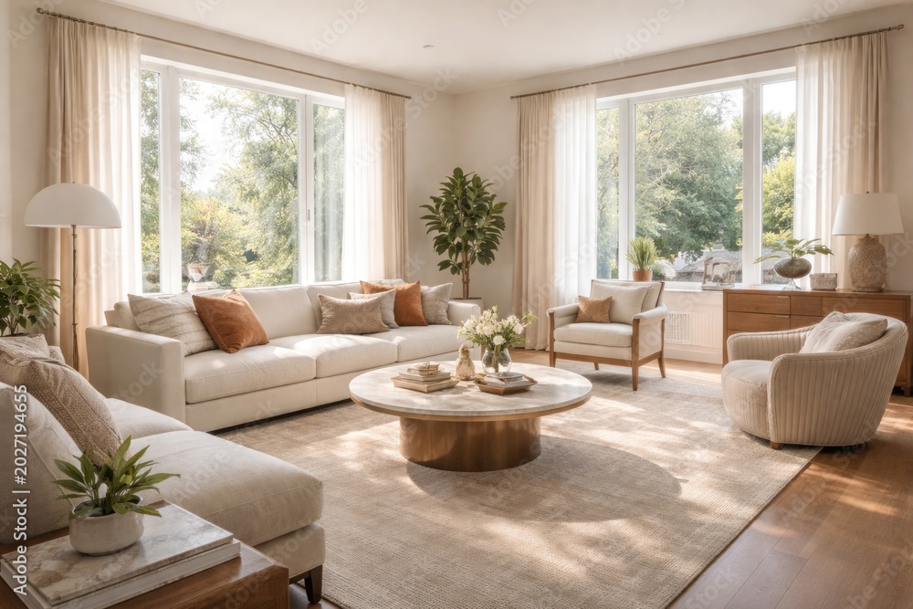 Fototapeta premium well lit living area showcasing natural light and elegant furniture pieces