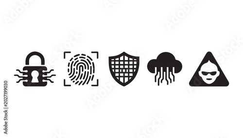 Bild auf Leinwand A collection of black security and privacy related icons displayed in a row