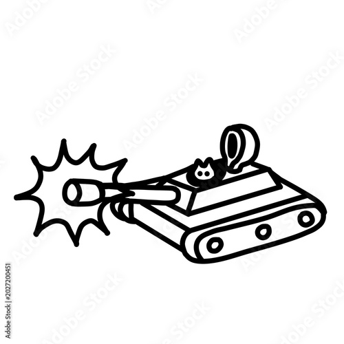 Obraz na plátně Explosive stylized line art tank firing on dark background