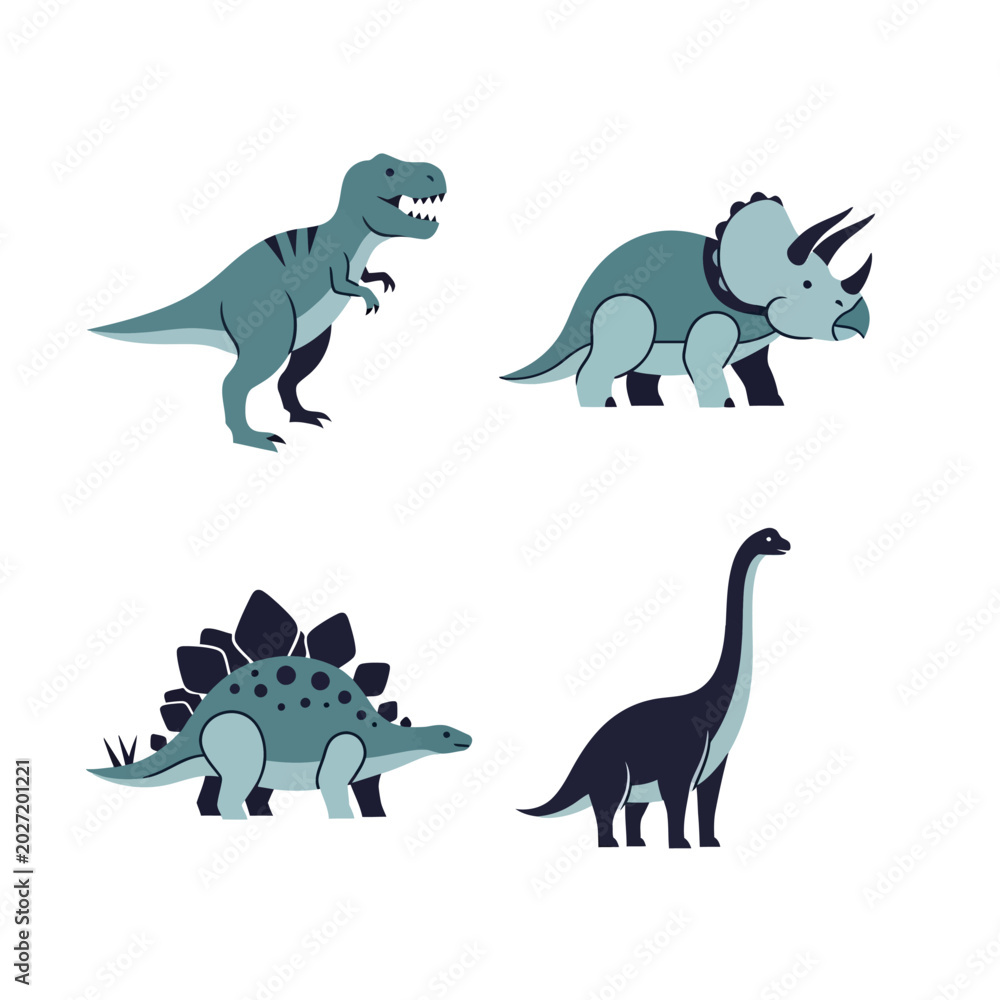 Obraz premium Collection of Colorful Cartoon Dinosaurs Isolated on White Background.