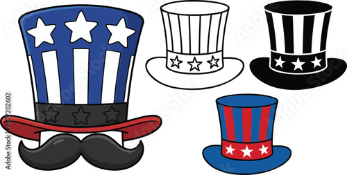 Obraz na płótnie Festive Uncle Sam hats with stars and stripes for patriotic celebrations