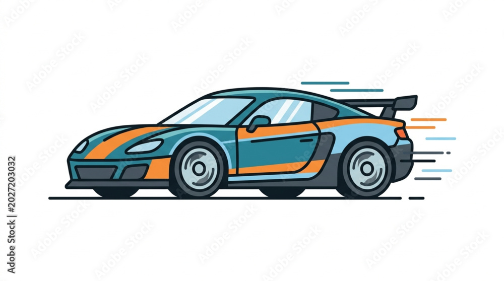 Fototapeta premium Sleek Sports Car Illustration with Racing Stripes and Spoiler.