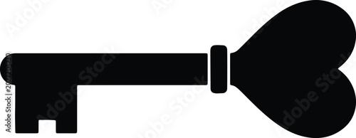 Black silhouette of a heart shaped vintage antique door key