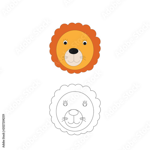 Simple Cartoon Lion Face Vector, Colored and Line Art Pack 