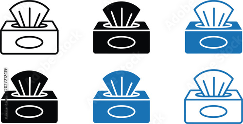 Foto Box tissue icon set, vector line icons of tissue box paper extraction and hygiene symbols for health care cleaning and daily use design