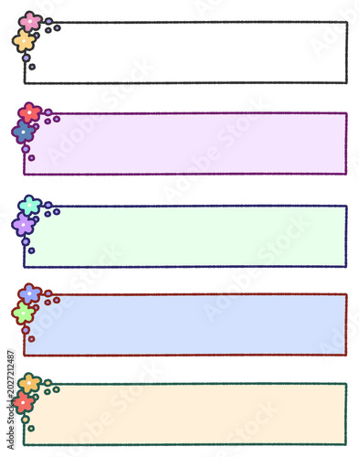 Set of Five Colorful Rectangular Frames with Small Flower Decorations