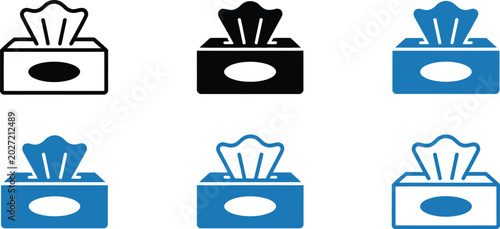 Bild auf Leinwand Tissue box, icon set, simple line vector icons showing paper extraction hygiene and facial tissue container for health and cleanliness concepts