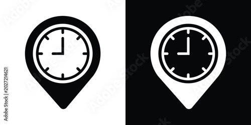 Foto Vector map pin icon with clock face symbol