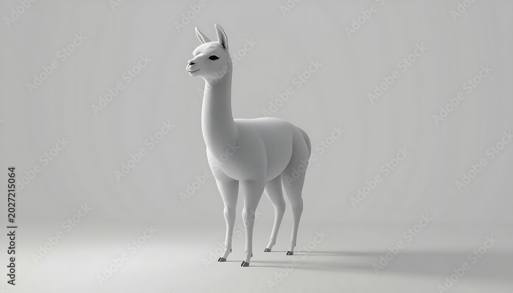 Fototapeta premium Alpaca stands calmly in a studio setting with soft lighting and a neutral background for display.