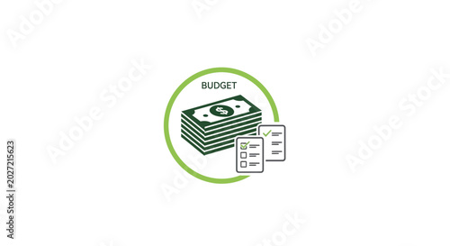 Stack of money and budget plan.