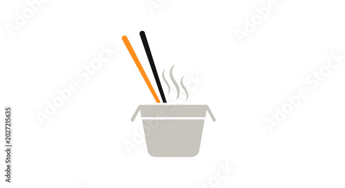 Steaming hot noodles in bowl.