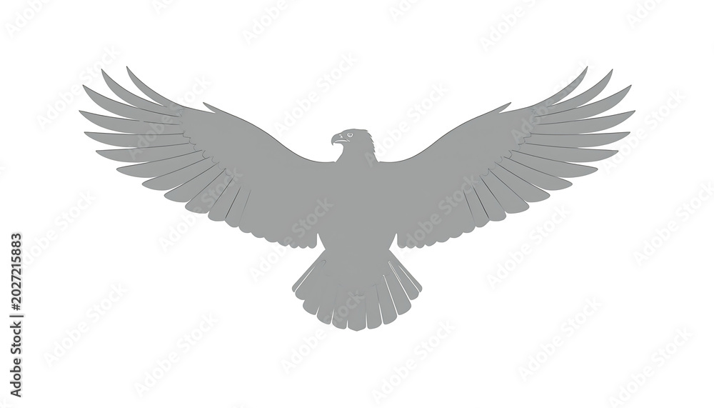 Obraz premium Eagle silhouette spreads its wings wide against a clean and bright white background for graphic design.