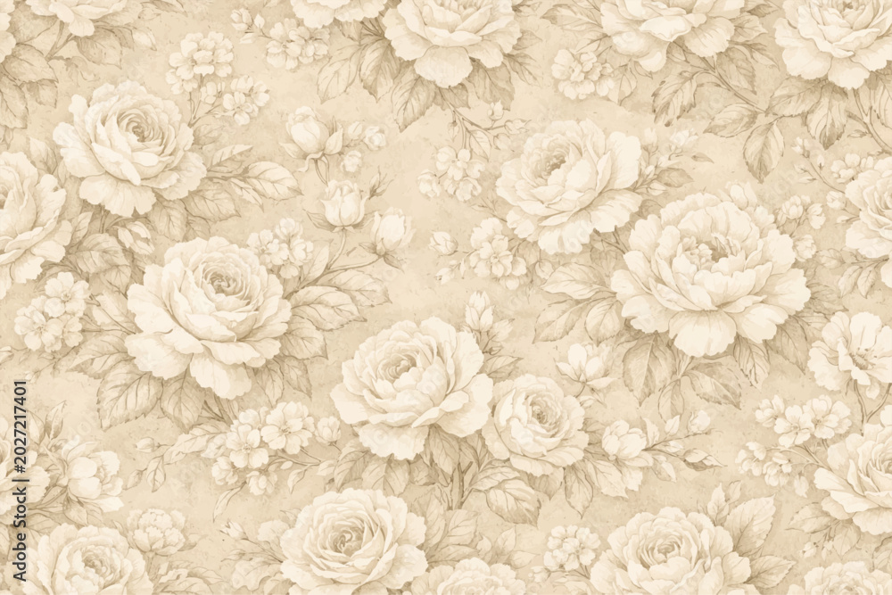 Fototapeta premium Vintage floral pattern with roses beige and cream tones