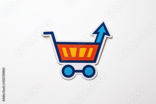 Shopping cart icon with upward arrow on white background