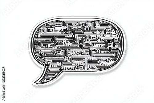 Speech bubble with circuit board pattern on white background