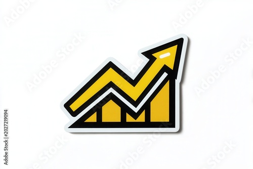 Yellow arrow graph showing upward trend on white background