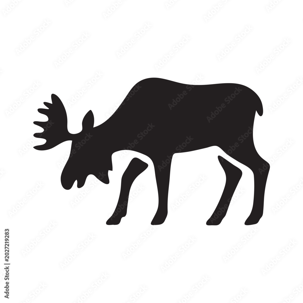 Fototapeta premium Moose silhouette vector icon, wild elk animal profile in black, north american bull moose graphic for hunting and nature logos