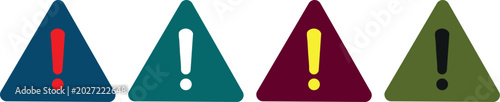 Fotografie A collection of four distinct triangular warning signs each featuring a prominent exclamation mark