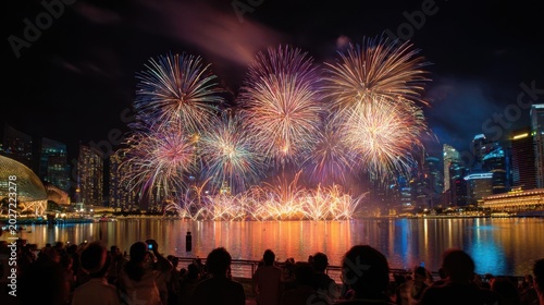 фотографія Spectacular Fireworks Display Over a City Skyline at Night.