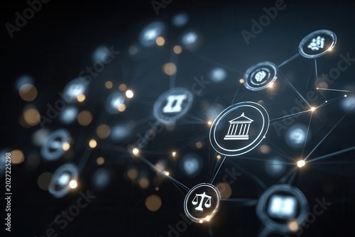 Legal network abstract connecting justice and law icons