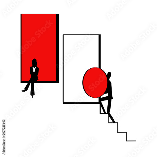 Business partnership and career advancement represented by abstract figures