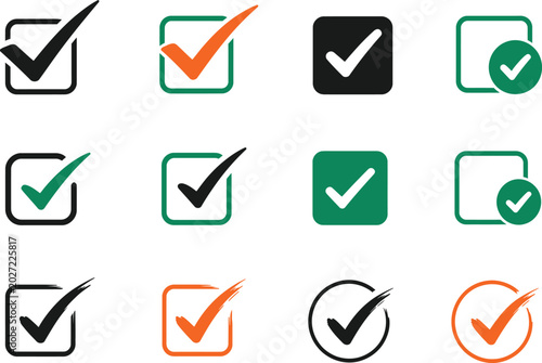 Modern Check Mark Icon Set Collection Isolated on White Background
