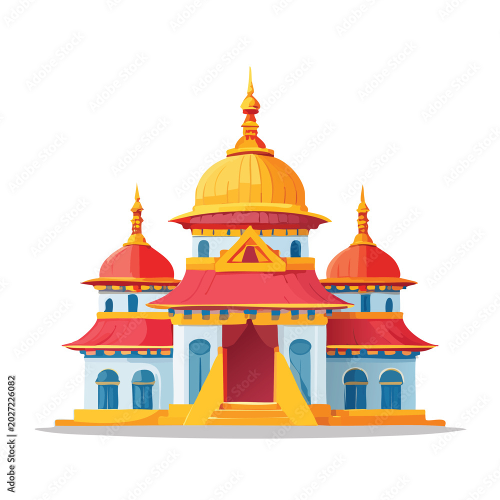 Fototapeta premium Colorful cartoon palace building illustration against a white background