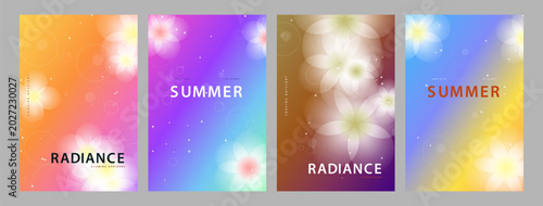 Summer Floral Poster Set With Gradient Backgrounds, Flowers and Bokeh Effect