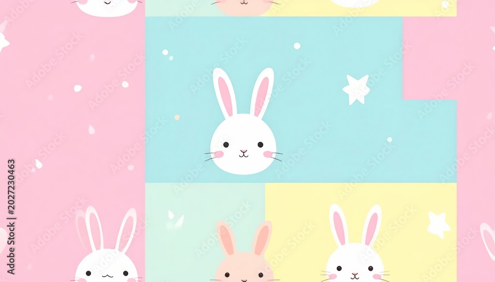 Obraz premium Cute Pastel Bunny Pattern Arranged on Colorful Geometric Background