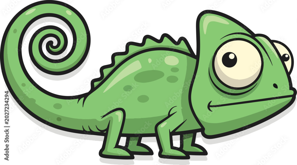 Obraz premium Cartoon Chameleon with Large Eyes and Curled Tail for Kids Education