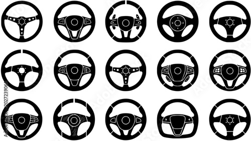 Car Steering wheels icon set, isolated on white background, vector Illustration
