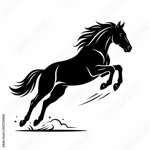 Canvastavla Black horse silhouette running freely outdoors.