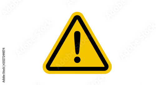 Quadro su tela Bright yellow warning triangle exclamation mark symbol isolated on transparent b