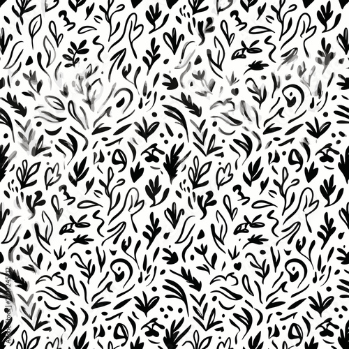 Obraz na plátně Black and white floral pattern design.