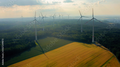 Aerial view beside wind  in Germany, on a sunny spring rnoon.
