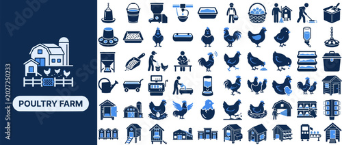 Schilderij op canvas Poultry and Livestock flat icon set