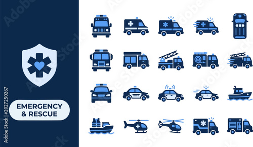Foto Emergency Vehicle and Transport flat icon set