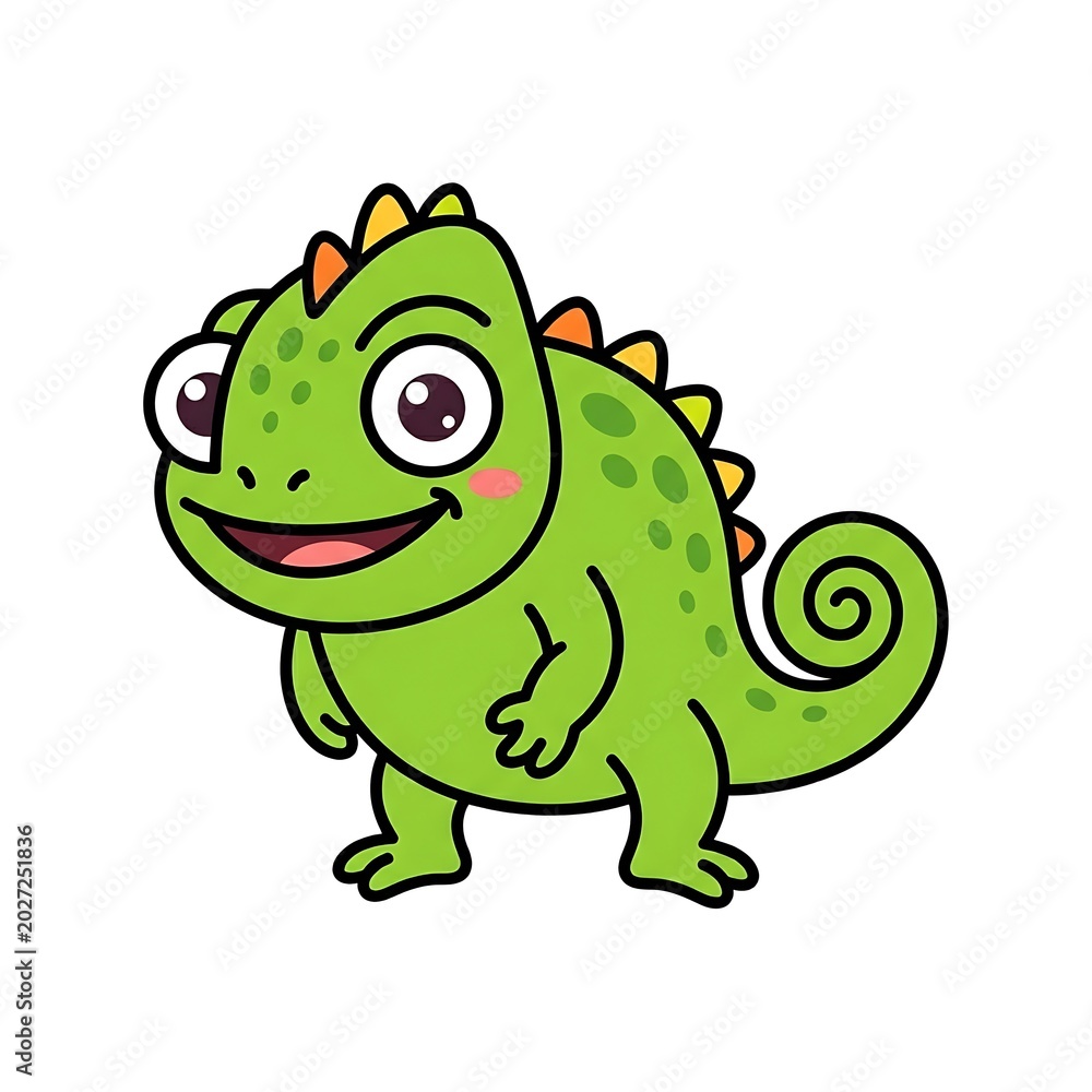 Fototapeta premium Smiling cartoon green dinosaur character.