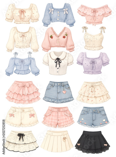 vector illustration of cute clothes for girls