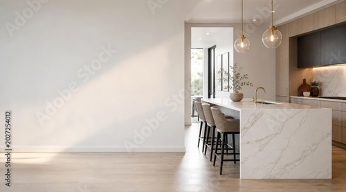 Modern Kitchen Interior with Marble Island