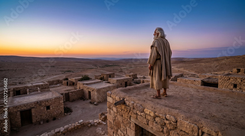 Obraz na płótnie Prophet Isaiah contemplating at twilight on Judean rooftop